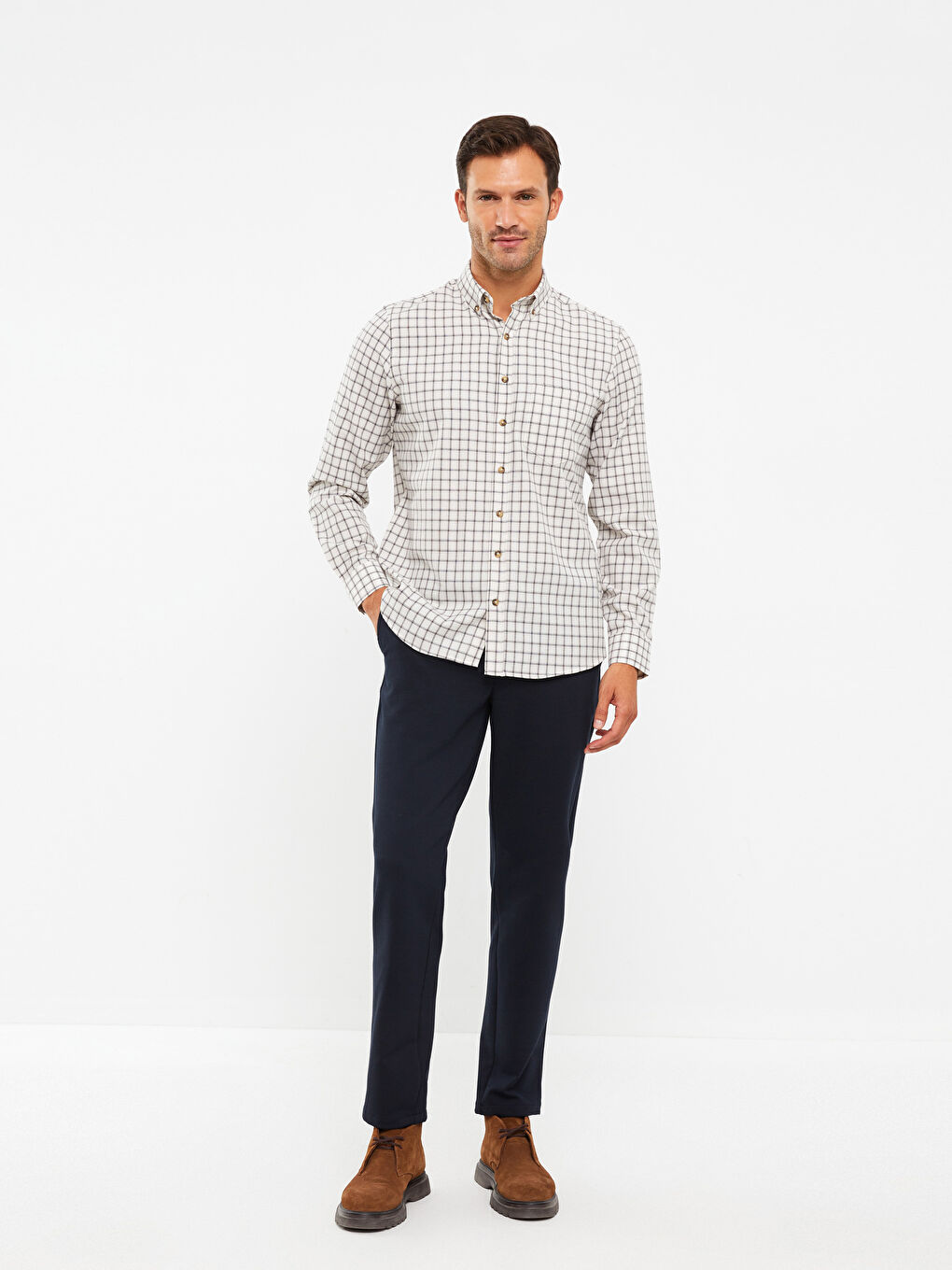 Regular Fit Long Sleeve Plaid Men's Shirt-1