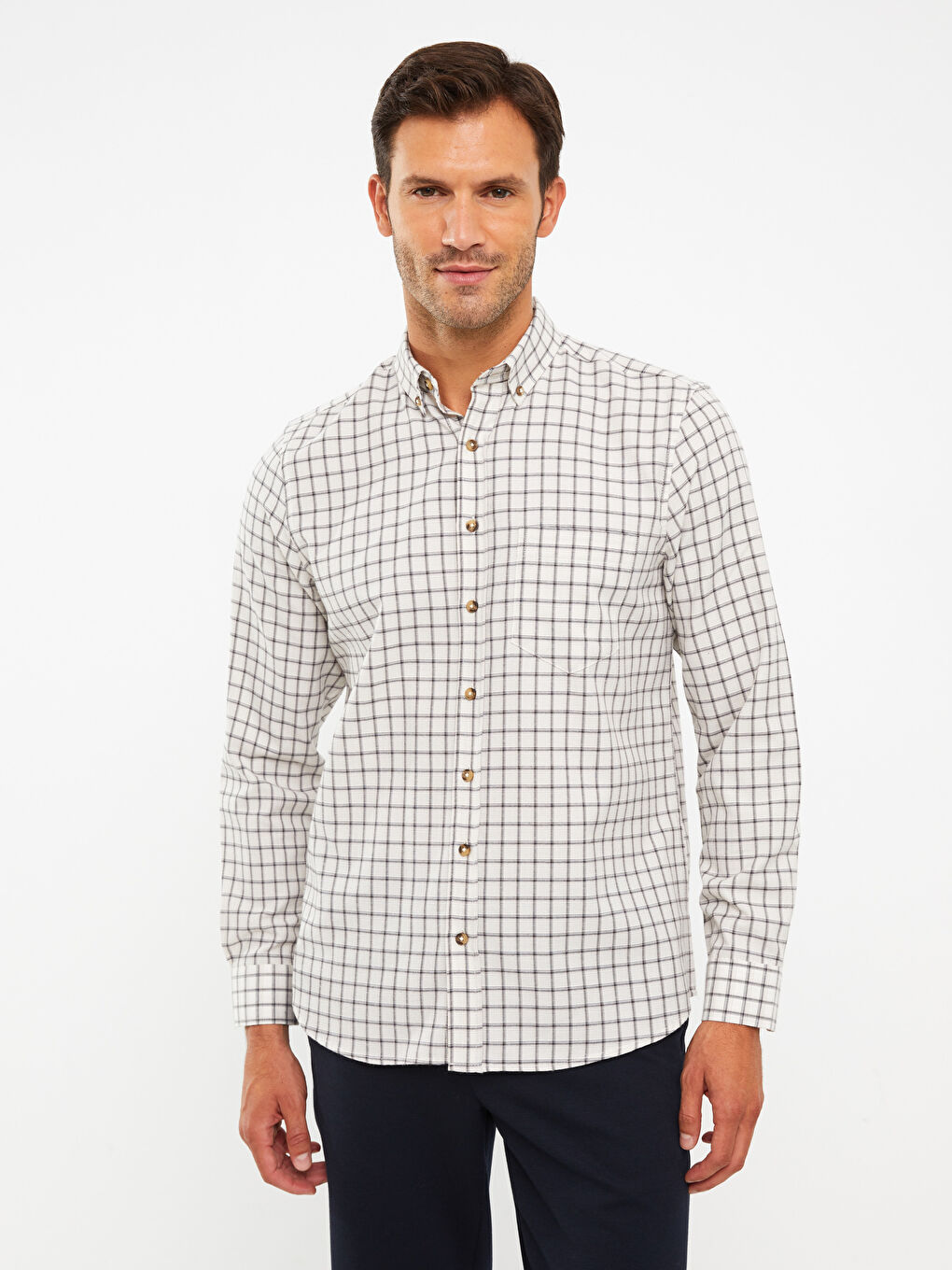 Regular Fit Long Sleeve Plaid Men's Shirt-2