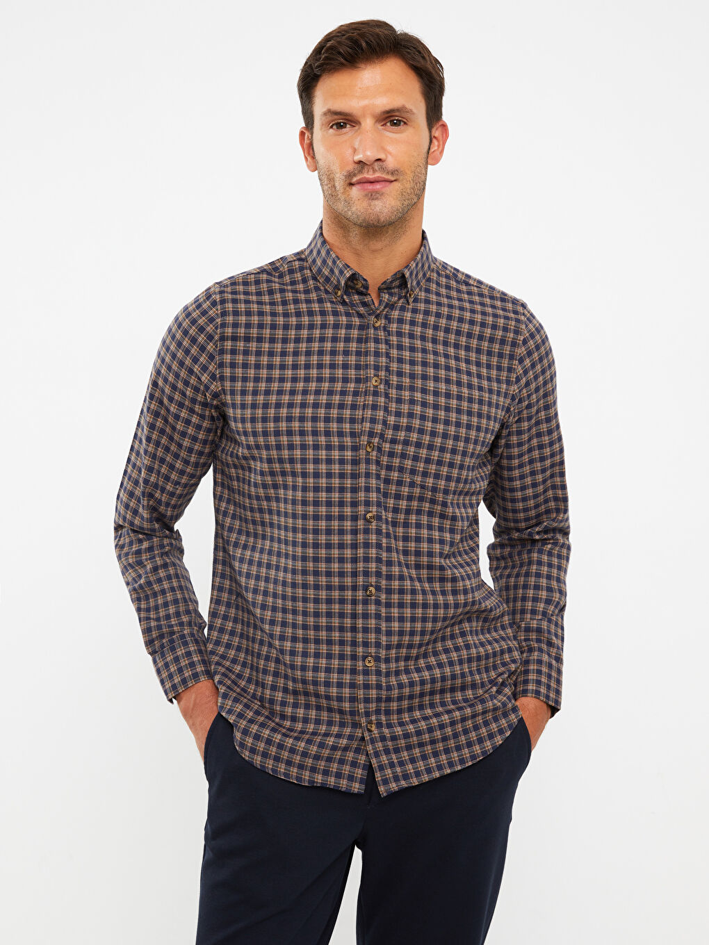 LCWAIKIKI Classic Regular Fit Long Sleeve Plaid Men's Shirt -W2CA32Z8-LMU