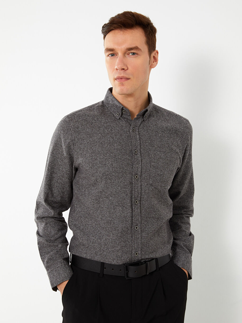 Gri Regular Fit Uzun Kollu Erkek Gömlek