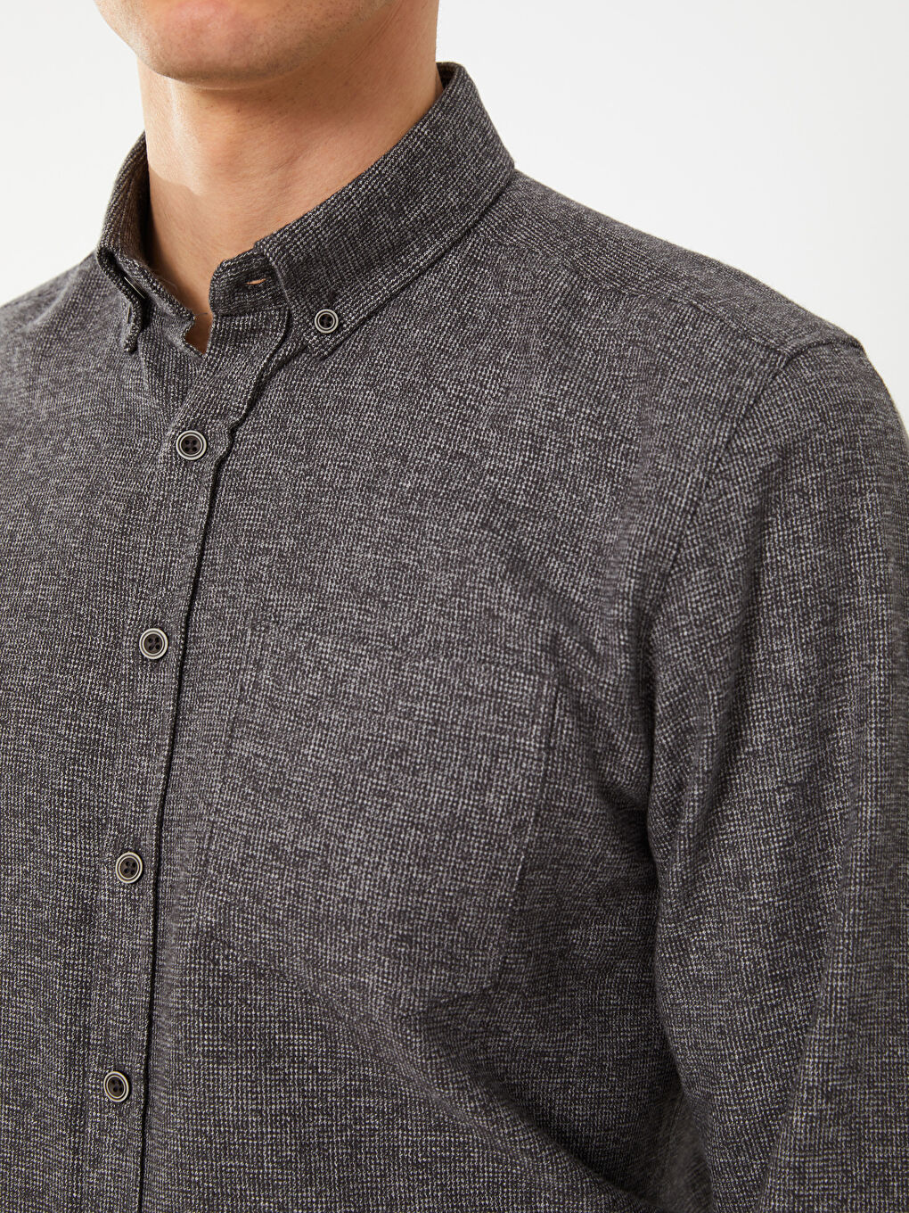 Gri Regular Fit Uzun Kollu Erkek Gömlek-3