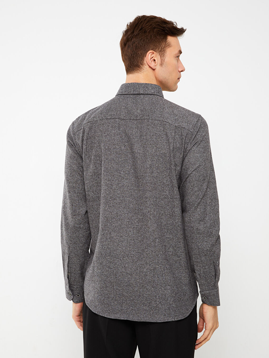 Gri Regular Fit Uzun Kollu Erkek Gömlek-4