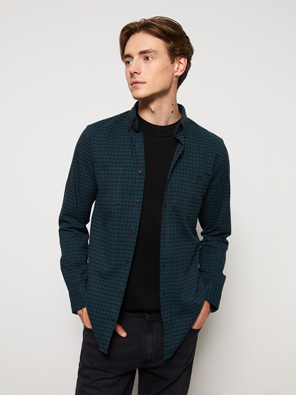 LCWAIKIKI Classic Regular Fit Uzun Kollu Ekose Gabardin Erkek Gömlek -W2CA44Z8-LM7