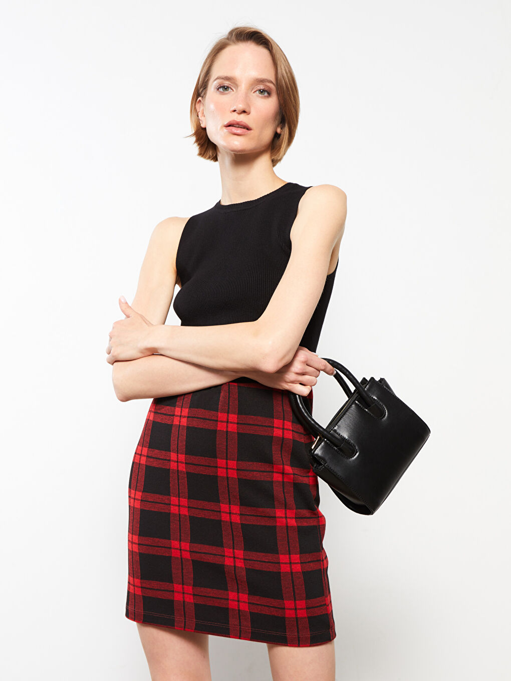 LCW ECO Slim Fit Plaid Women's Skirt -W2CA52Z8-LPB