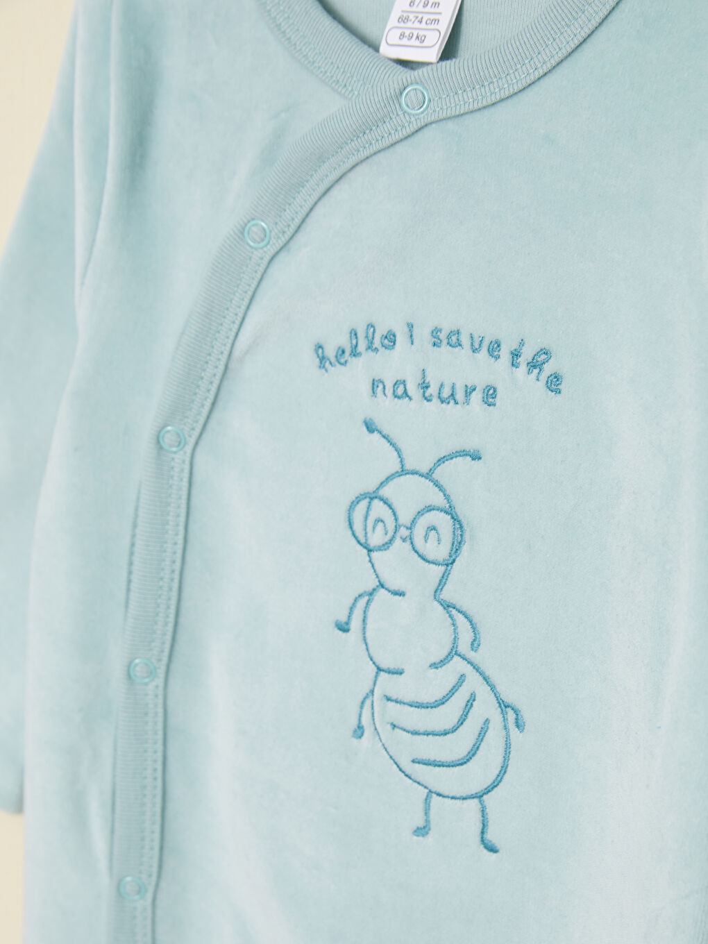 Mavi Bisiklet Yaka Uzun Kollu Nakışlı Organik Pamuklu Erkek Bebek Tulum-2