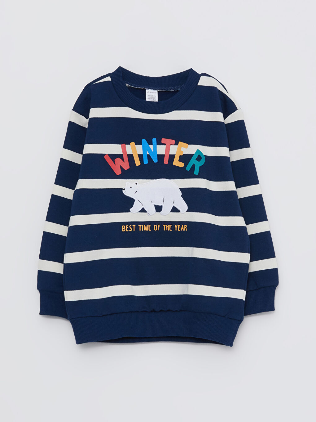 LCW baby Lacivert Çizgili Bisiklet Yaka Uzun Kollu Baskılı Erkek Bebek Sweatshirt - 2