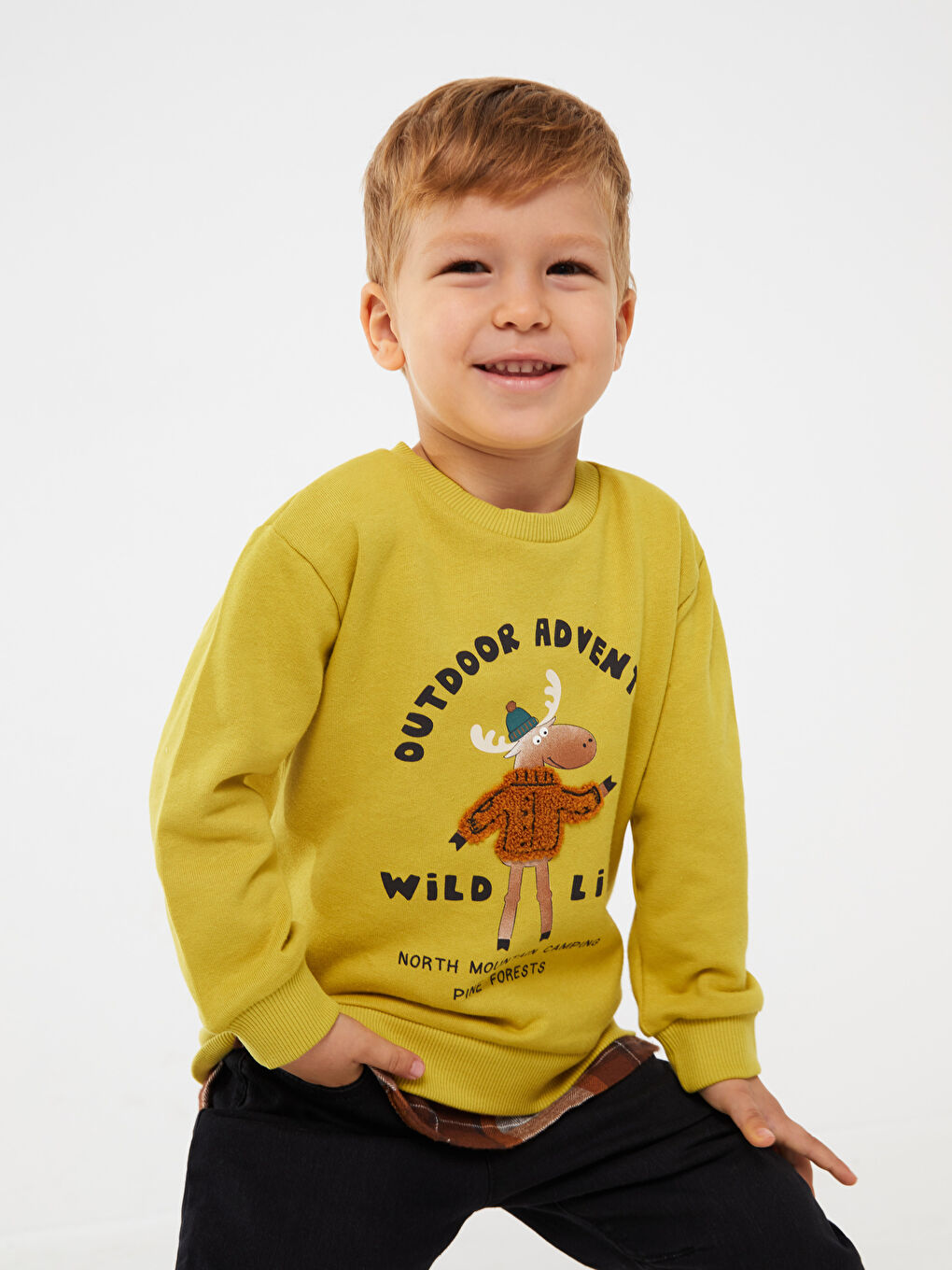Crew Neck Long Sleeve Printed Baby Boys' Sweatshirt-1