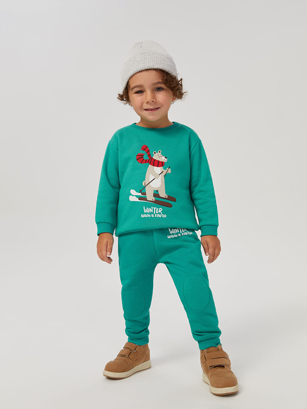 Crew Neck Long Sleeve Printed Baby Boys' Sweatshirt and Sweatpants 2 Pack Set