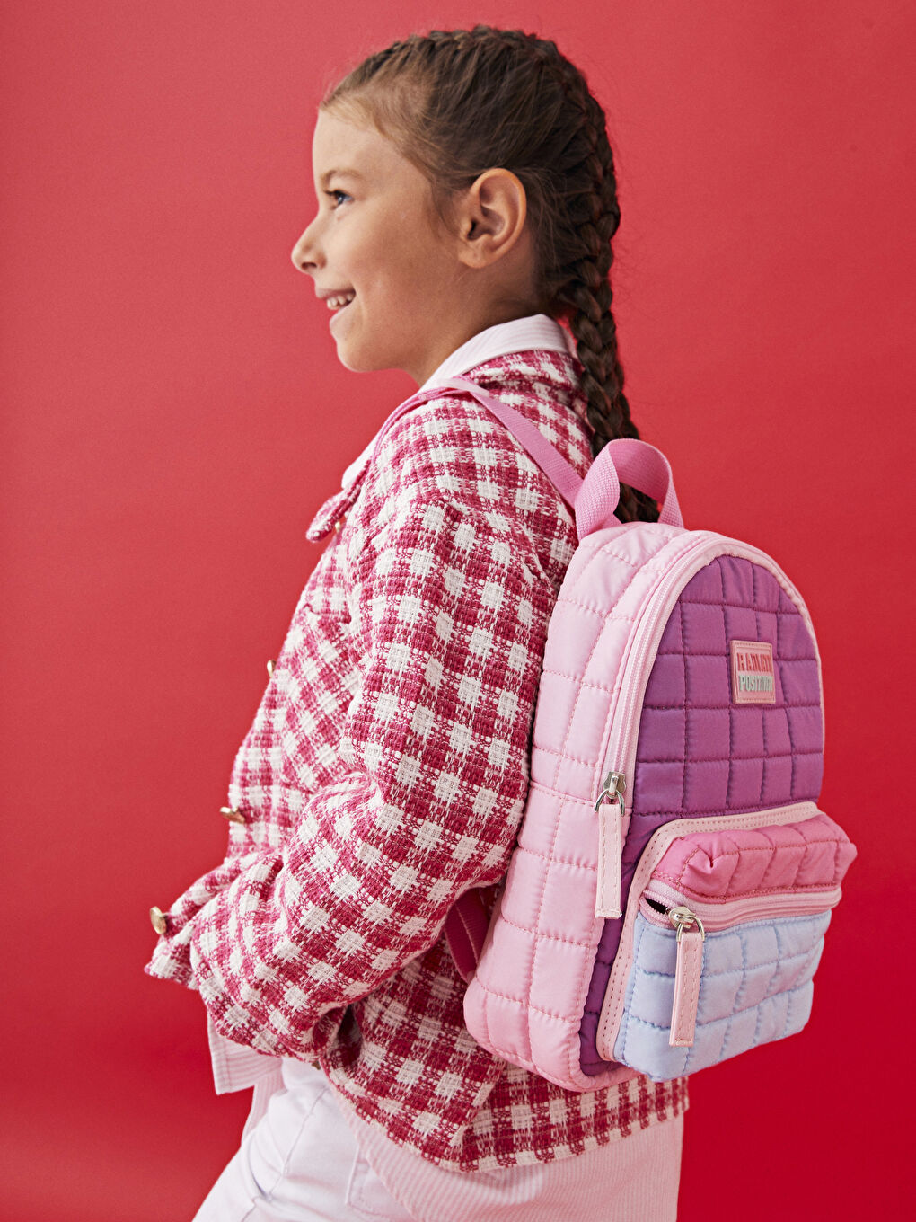 Karışık Renk Bloklu Kapitoneli Kız Çocuk Sırt Çantası