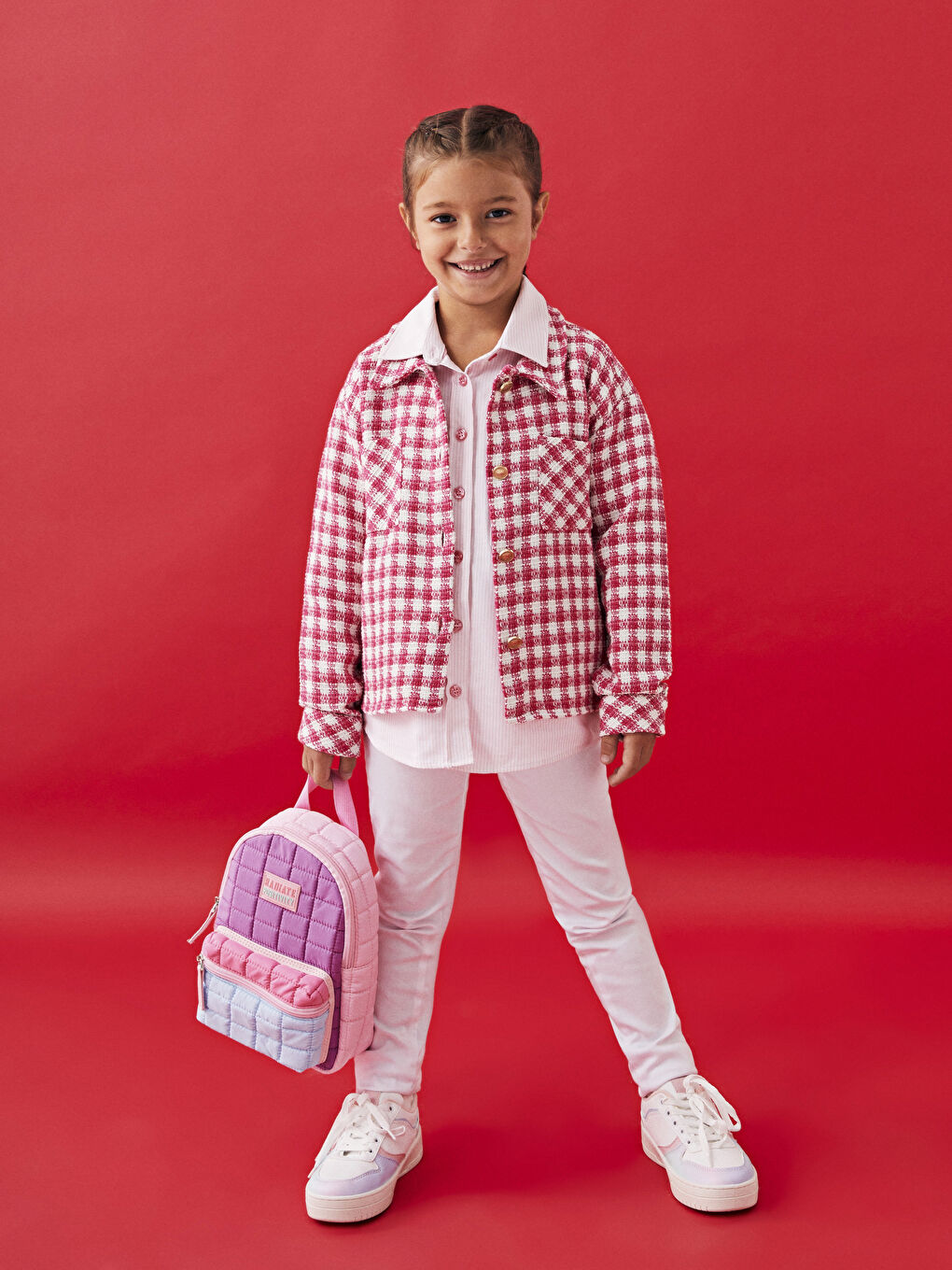 Karışık Renk Bloklu Kapitoneli Kız Çocuk Sırt Çantası-1