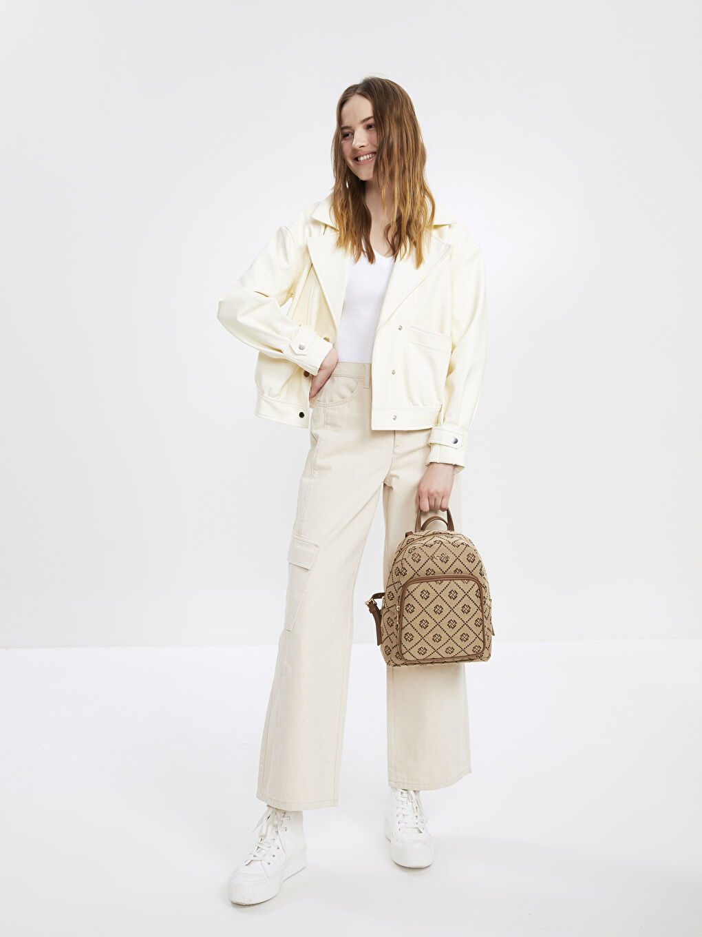 Kahverengi Fossil Desenli Kadın Sırt Çantası-2