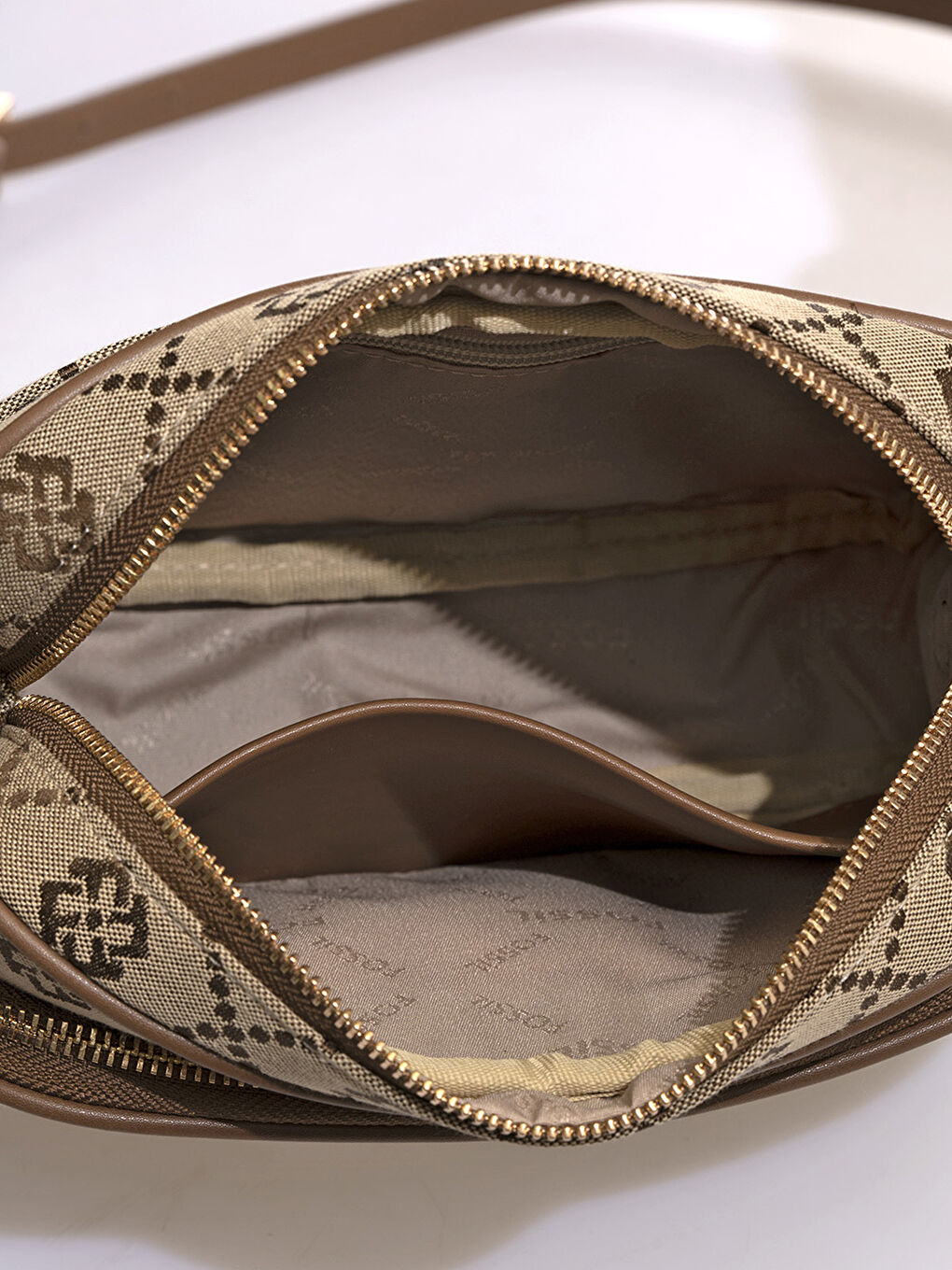 Kahverengi Fossil Desenli Kadın Çapraz Çanta-6