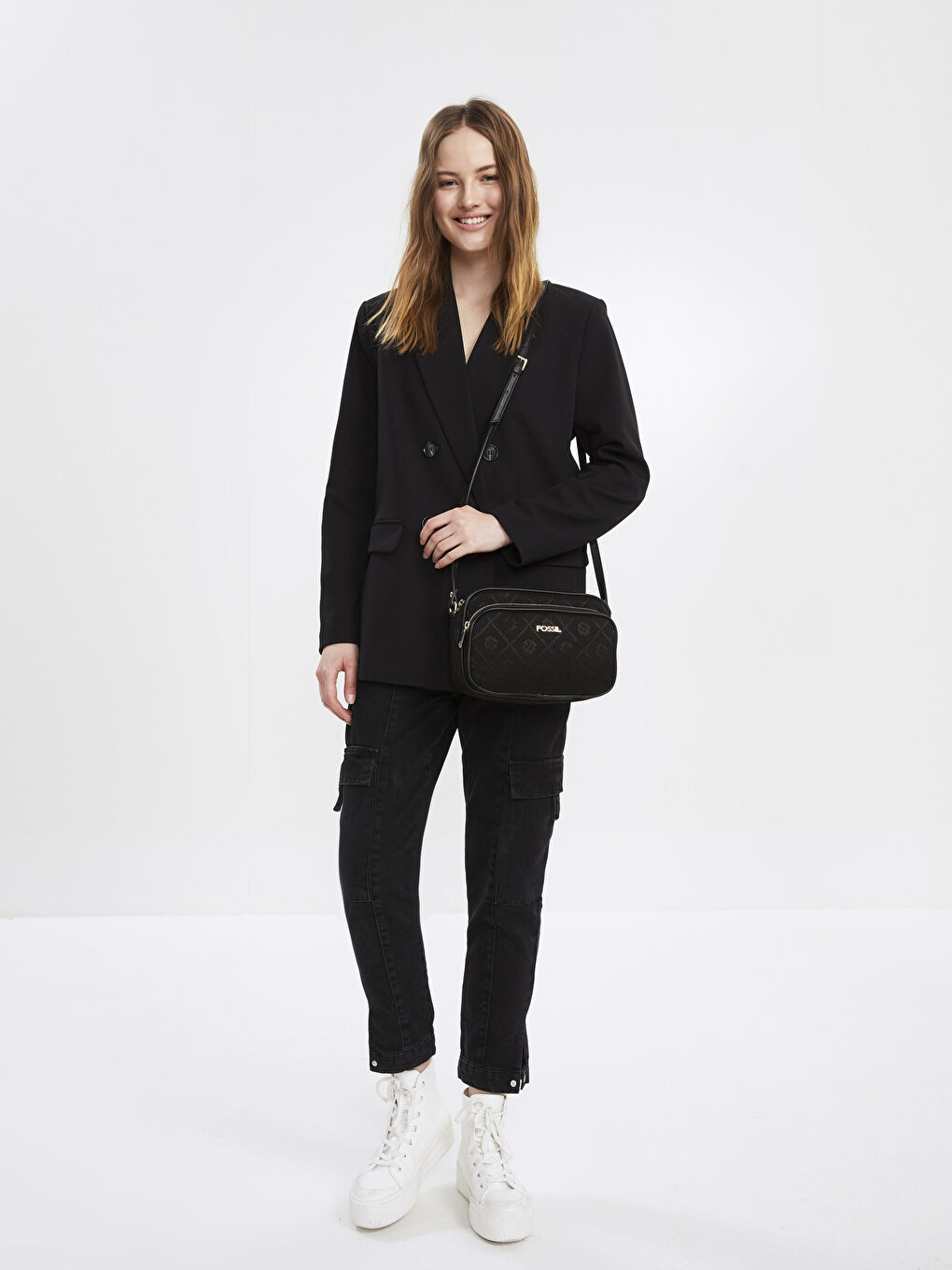 Siyah Fossil Desenli Kadın Çapraz Çanta-1