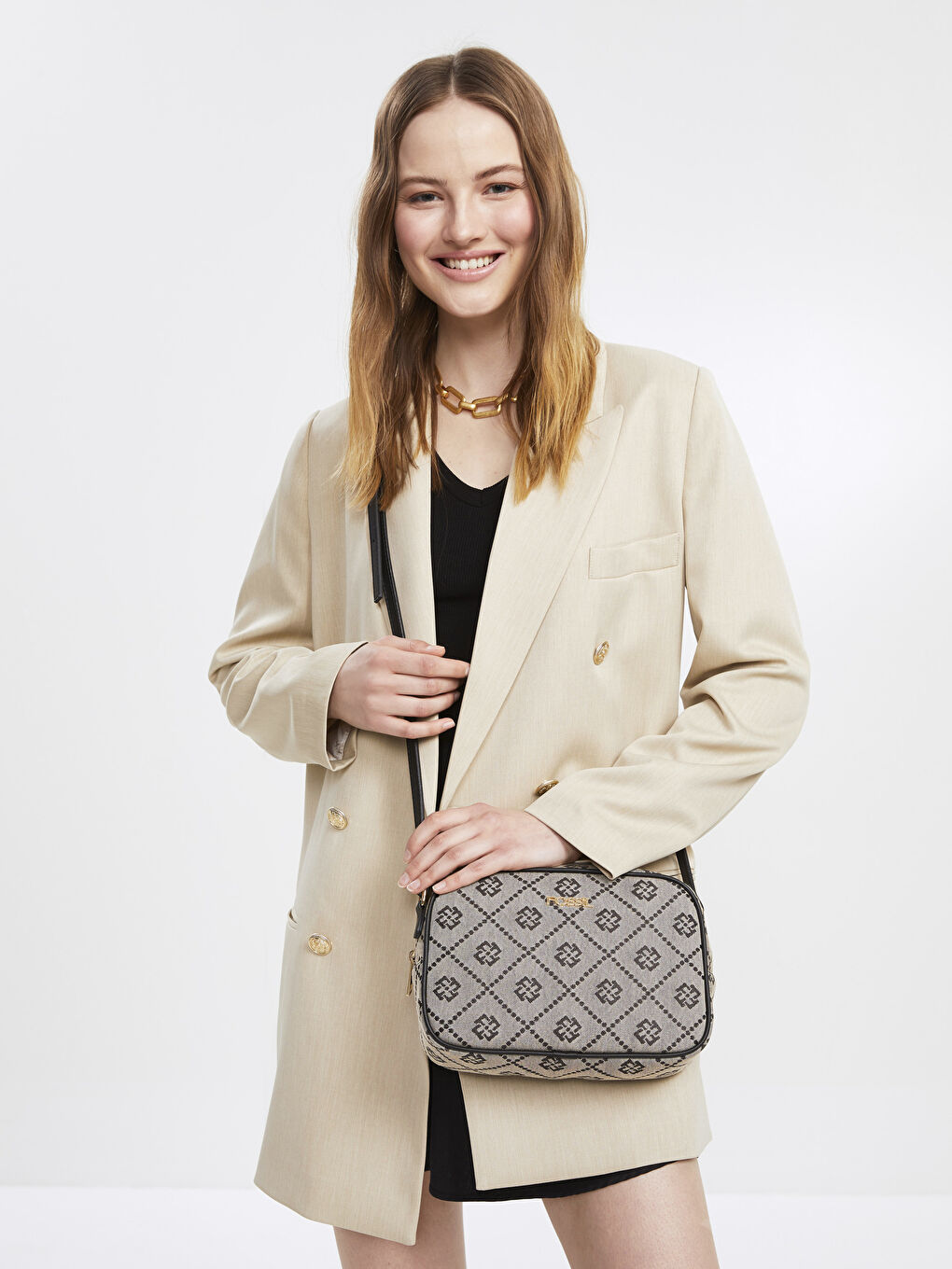 Bej Fossil Desenli Kadın Çapraz Çanta-2