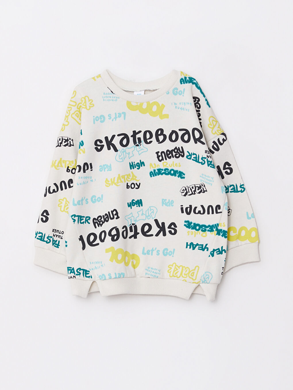 Gri Bisiklet Yaka Uzun Kollu Baskılı Erkek Bebek Sweatshirt