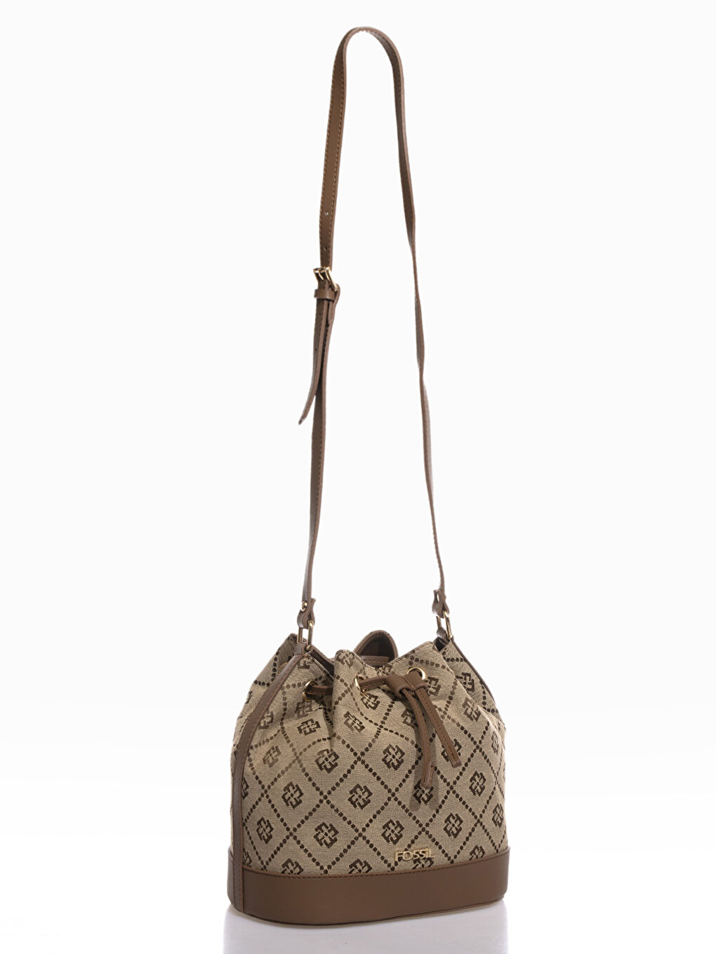 Kahverengi Fossil Desenli Kadın Büzgülü Çanta-4