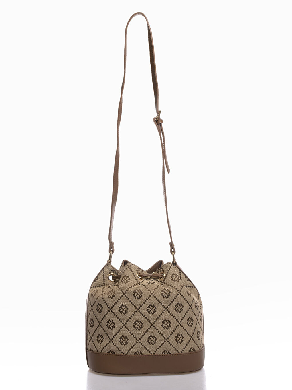 Kahverengi Fossil Desenli Kadın Büzgülü Çanta-5