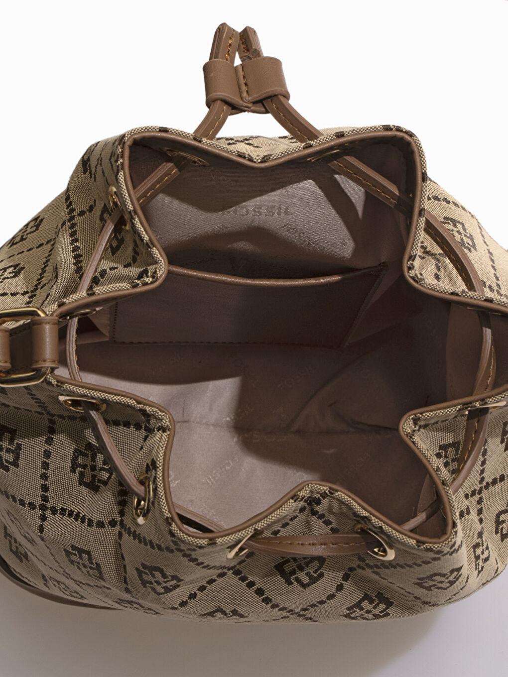 Kahverengi Fossil Desenli Kadın Büzgülü Çanta-6