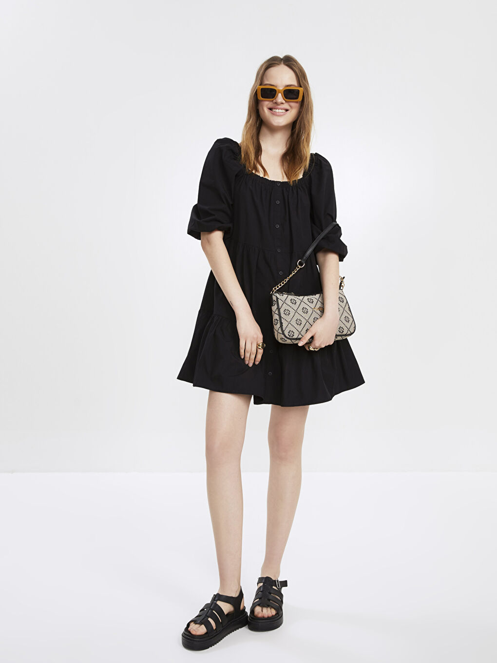 Bej Fossil Desenli Kadın Omuz Çantası-1