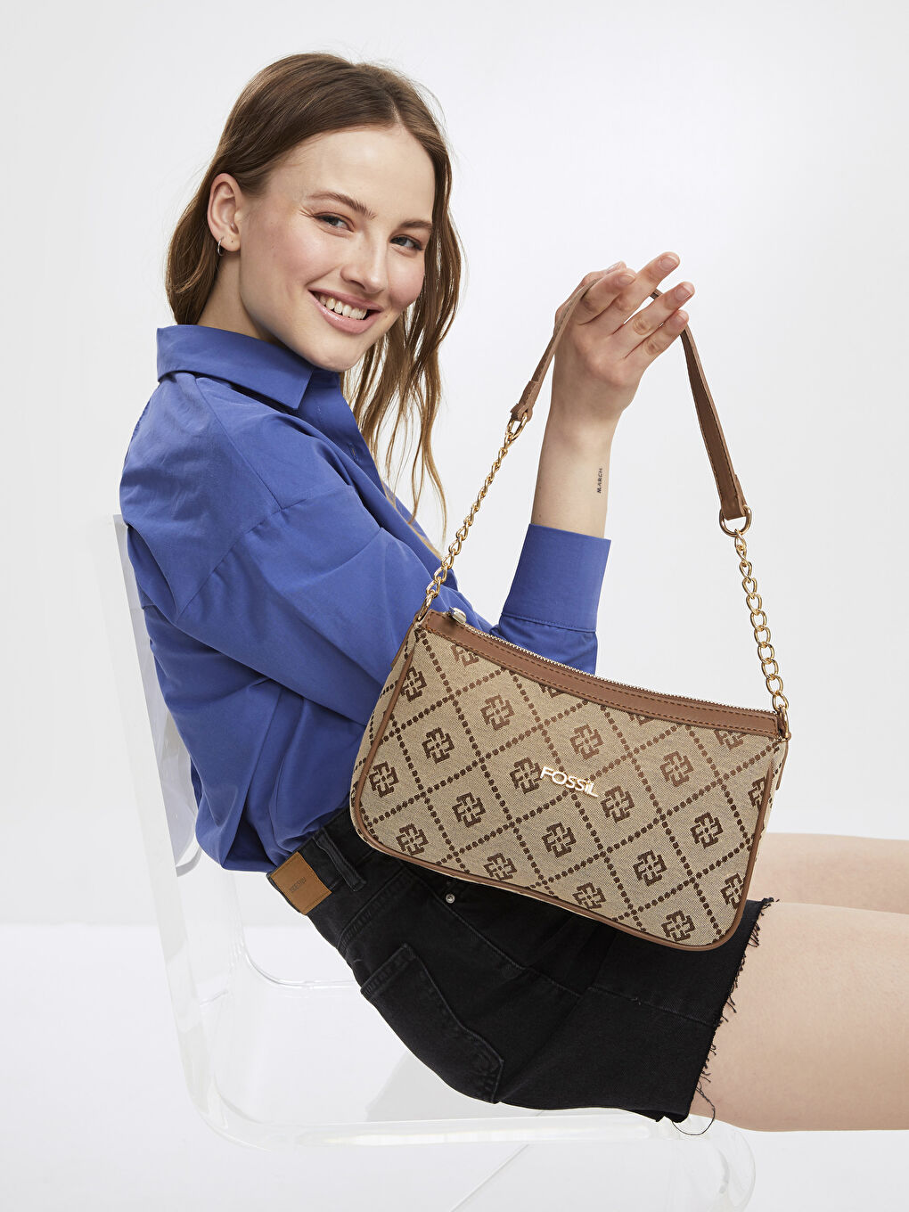 Kahverengi Fossil Desenli Kadın Omuz Çantası-2