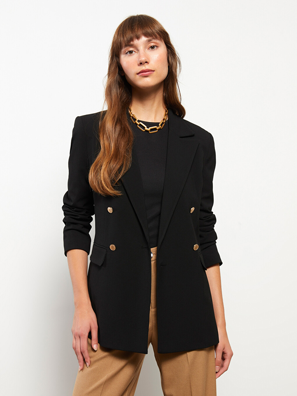Plain Long Sleeve Women's Blazer Jacket-3