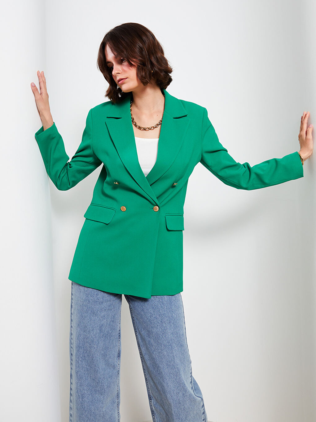 Plain Long Sleeve Women's Blazer Jacket-3
