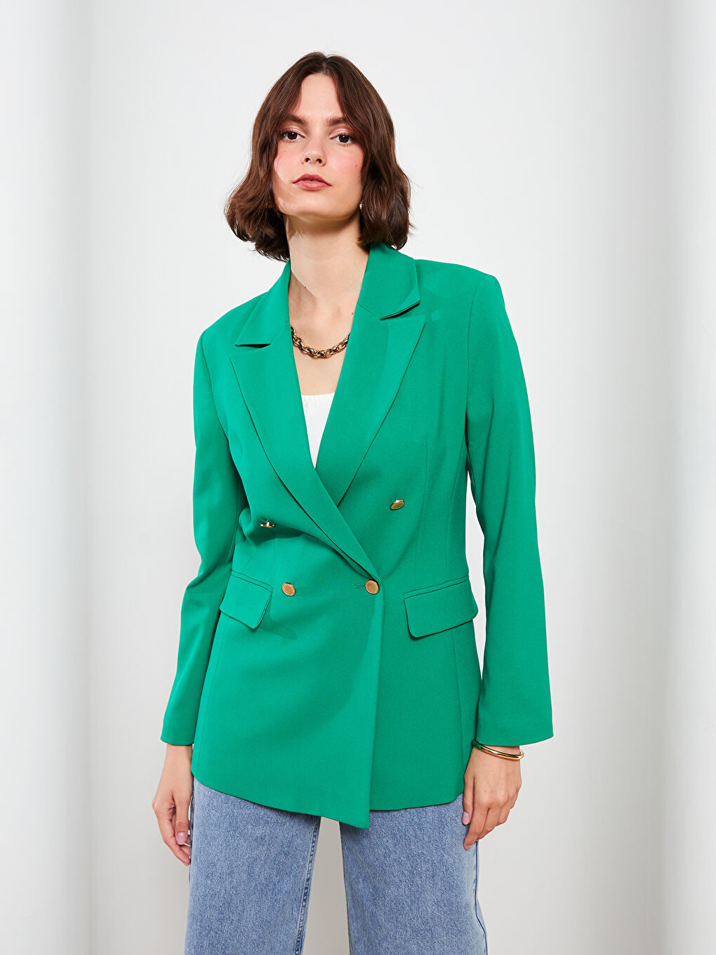 Plain Long Sleeve Women's Blazer Jacket-4