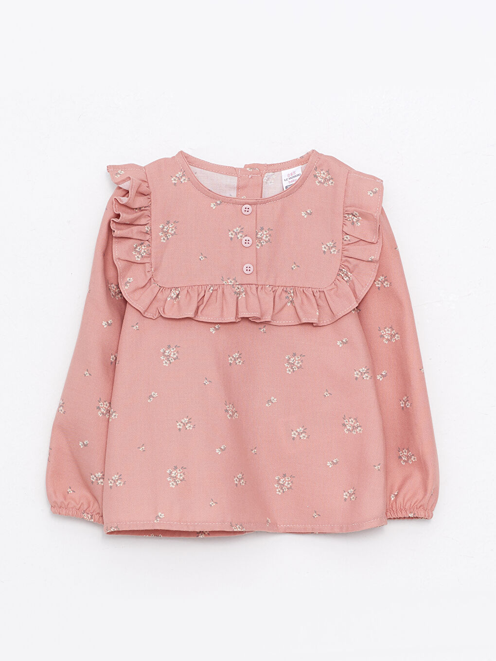 بلوزة بنت صغيرة مطبوعة بكول مدور وكم طويل