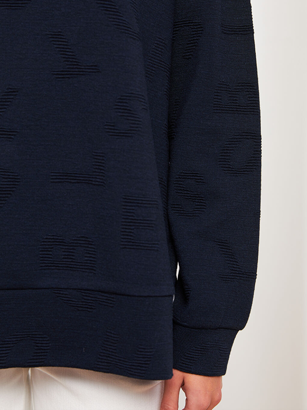 Lacivert Bisiklet Yaka Baskılı Uzun Kollu Kadın Sweatshirt-3