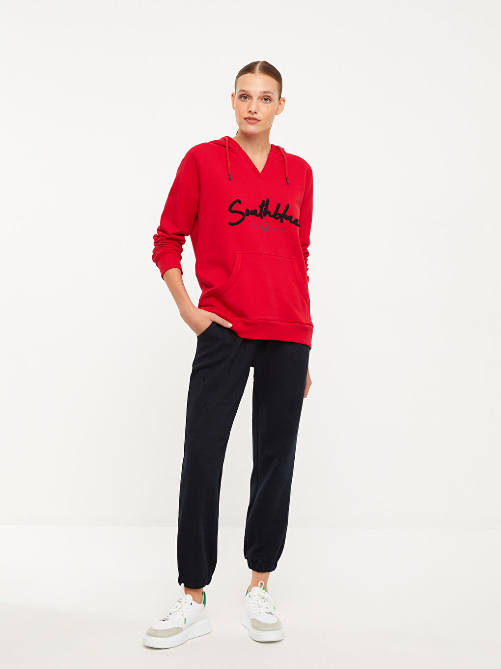 Lacivert Beli Lastikli Desenli Kadın Jogger Eşofman Altı