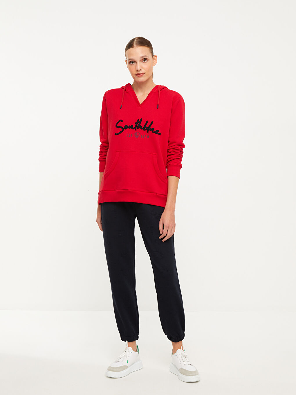 Lacivert Beli Lastikli Desenli Kadın Jogger Eşofman Altı-1