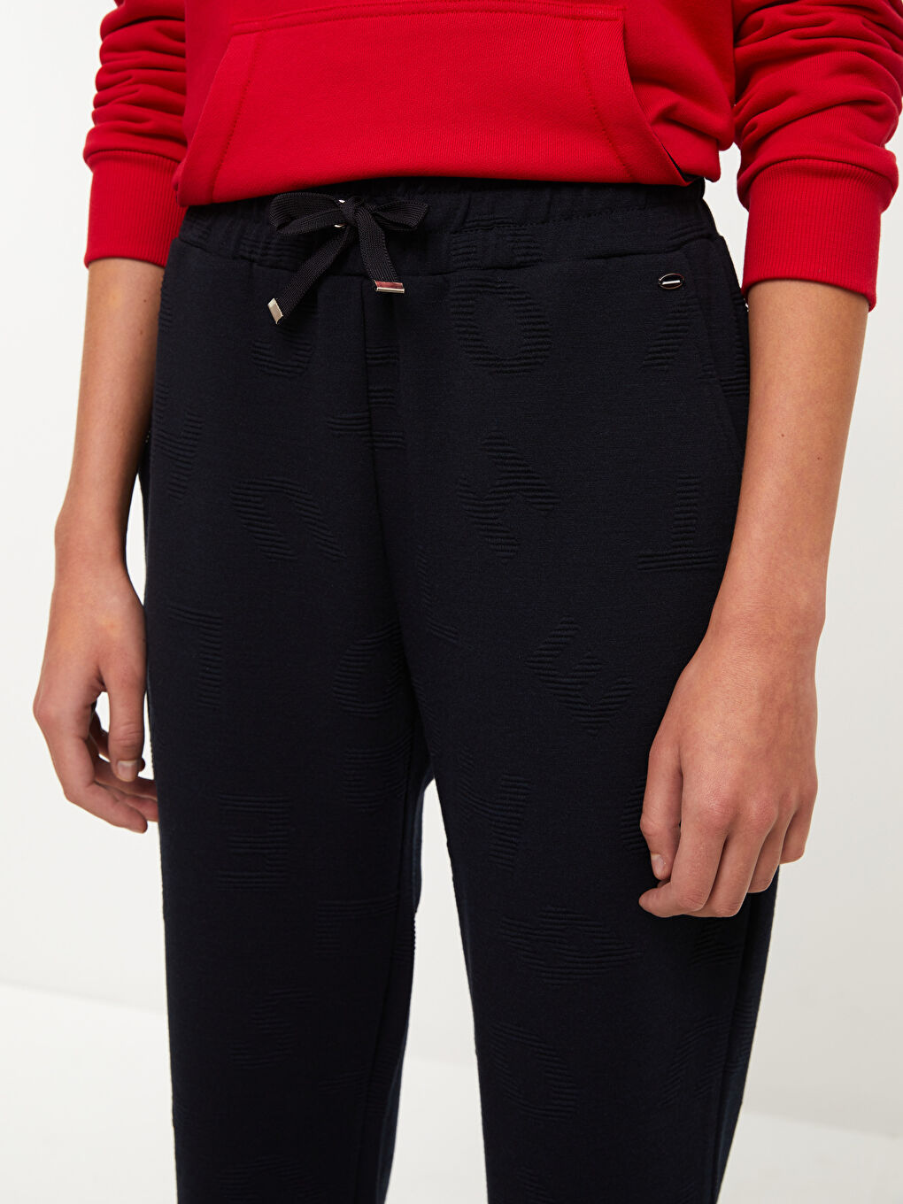 Lacivert Beli Lastikli Desenli Kadın Jogger Eşofman Altı-2