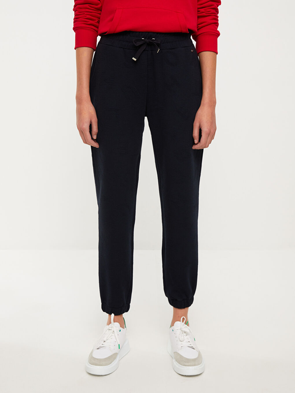 Lacivert Beli Lastikli Desenli Kadın Jogger Eşofman Altı-3