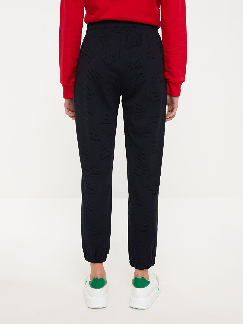 Lacivert Beli Lastikli Desenli Kadın Jogger Eşofman Altı-4