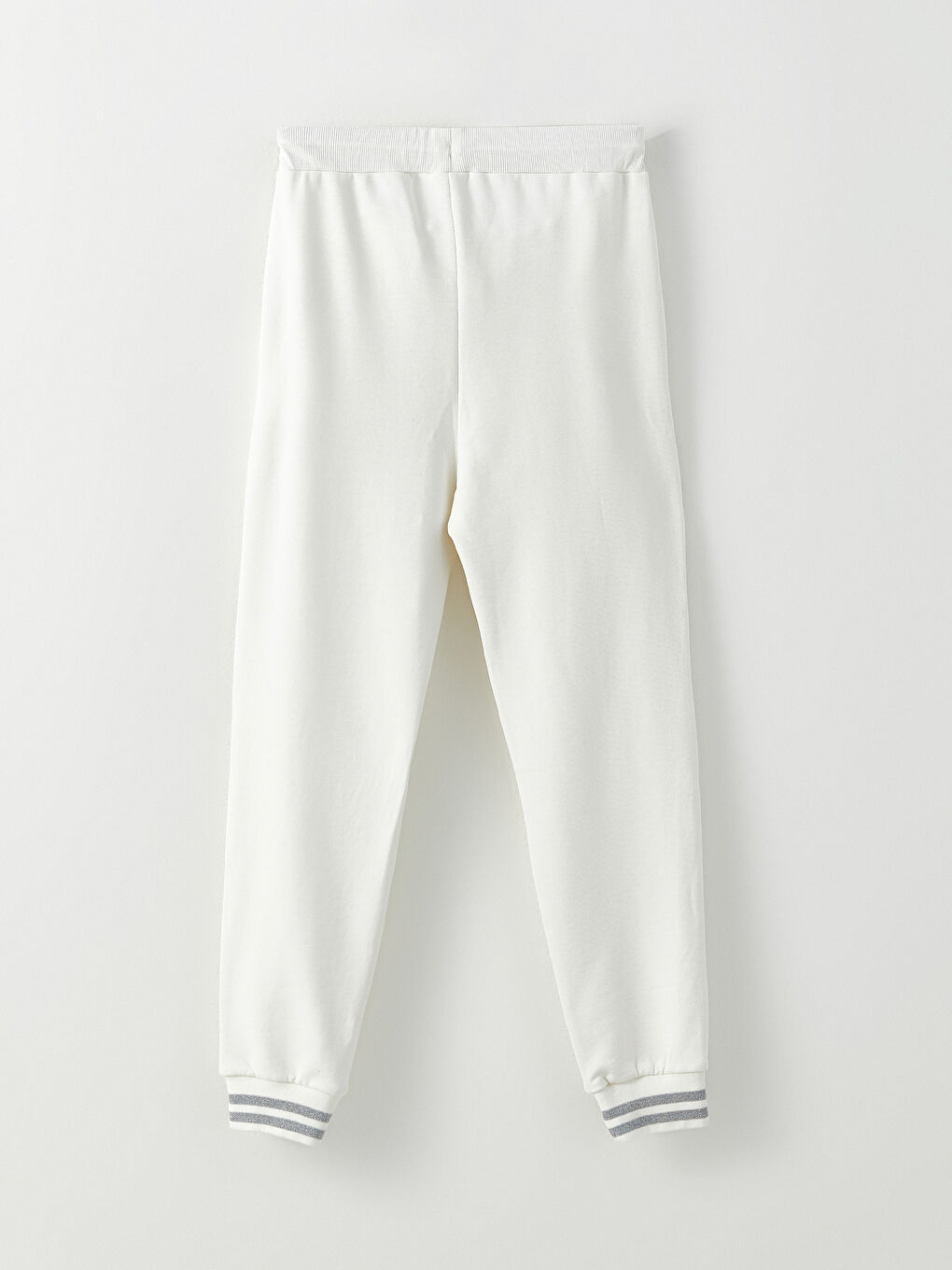 Beyaz Beli Lastikli Düz Pamuklu Kadın Kalın Jogger Eşofman Altı-6