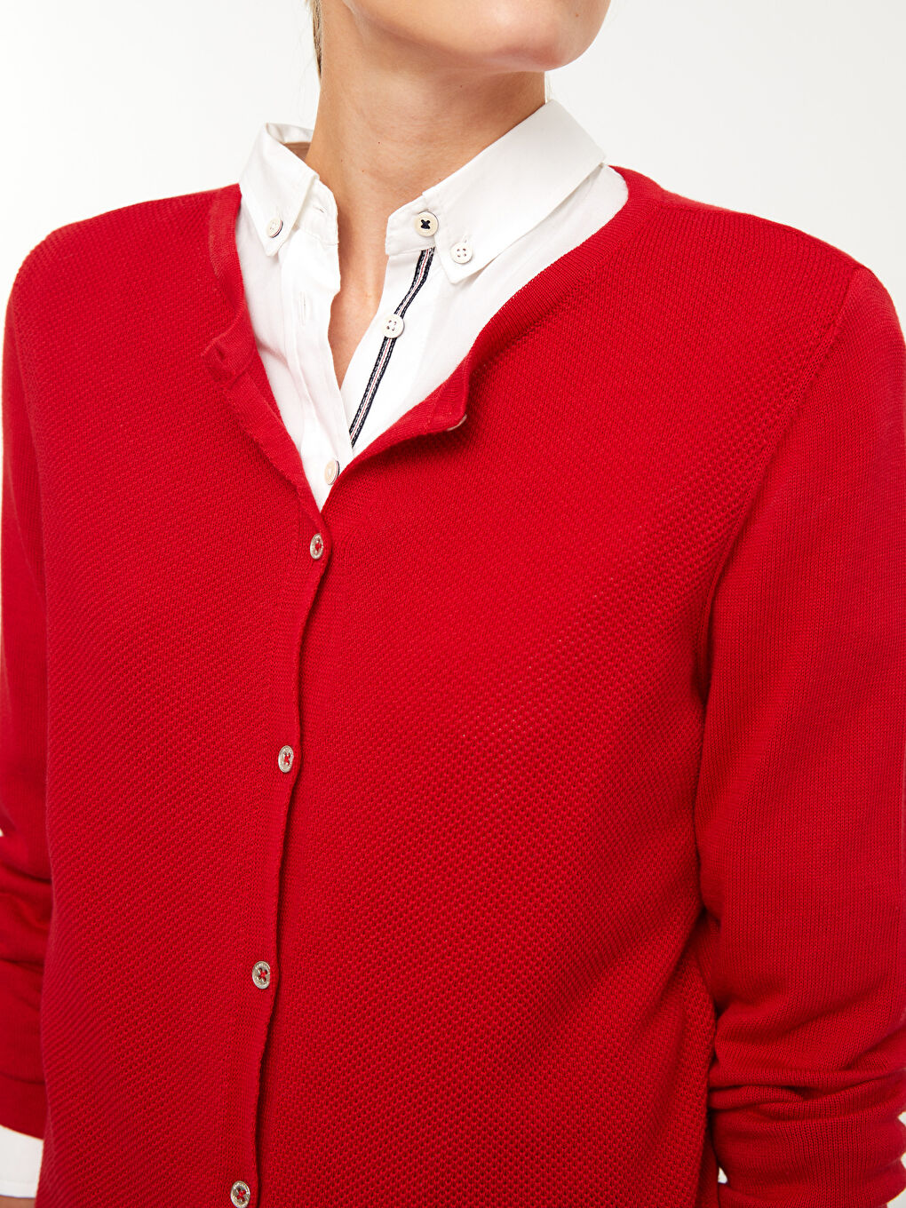 әйелдерге арналған дөңгелек жағалы өрнексіз ұзын жең трикотаж кардиган-3