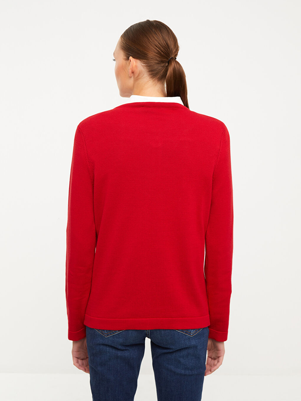 әйелдерге арналған дөңгелек жағалы өрнексіз ұзын жең трикотаж кардиган-4