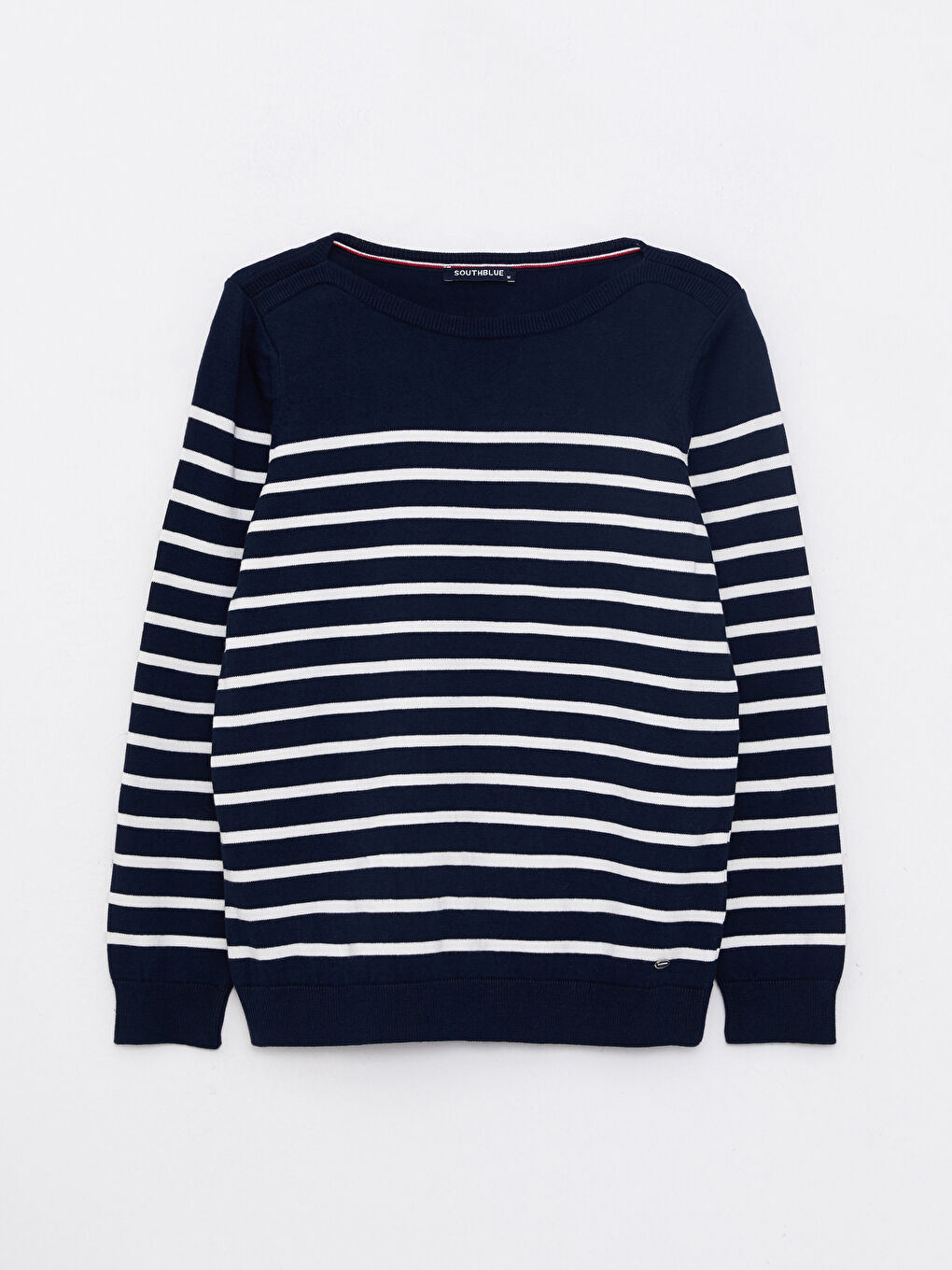 Lacivert Bisiklet Yaka Çizgili Uzun Kollu Kadın Triko Kazak-5