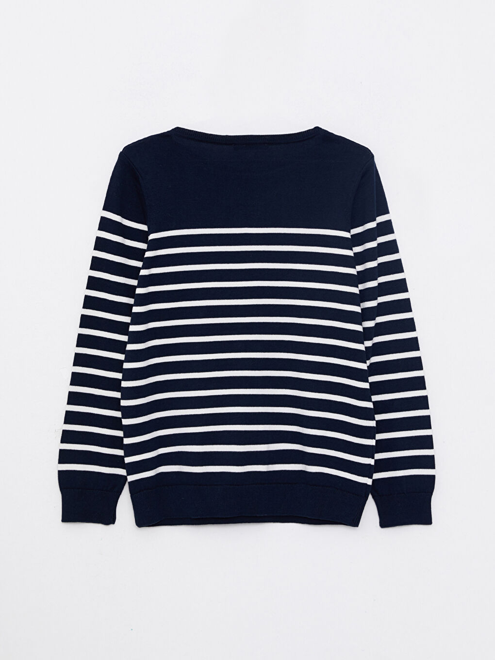 Lacivert Bisiklet Yaka Çizgili Uzun Kollu Kadın Triko Kazak-6