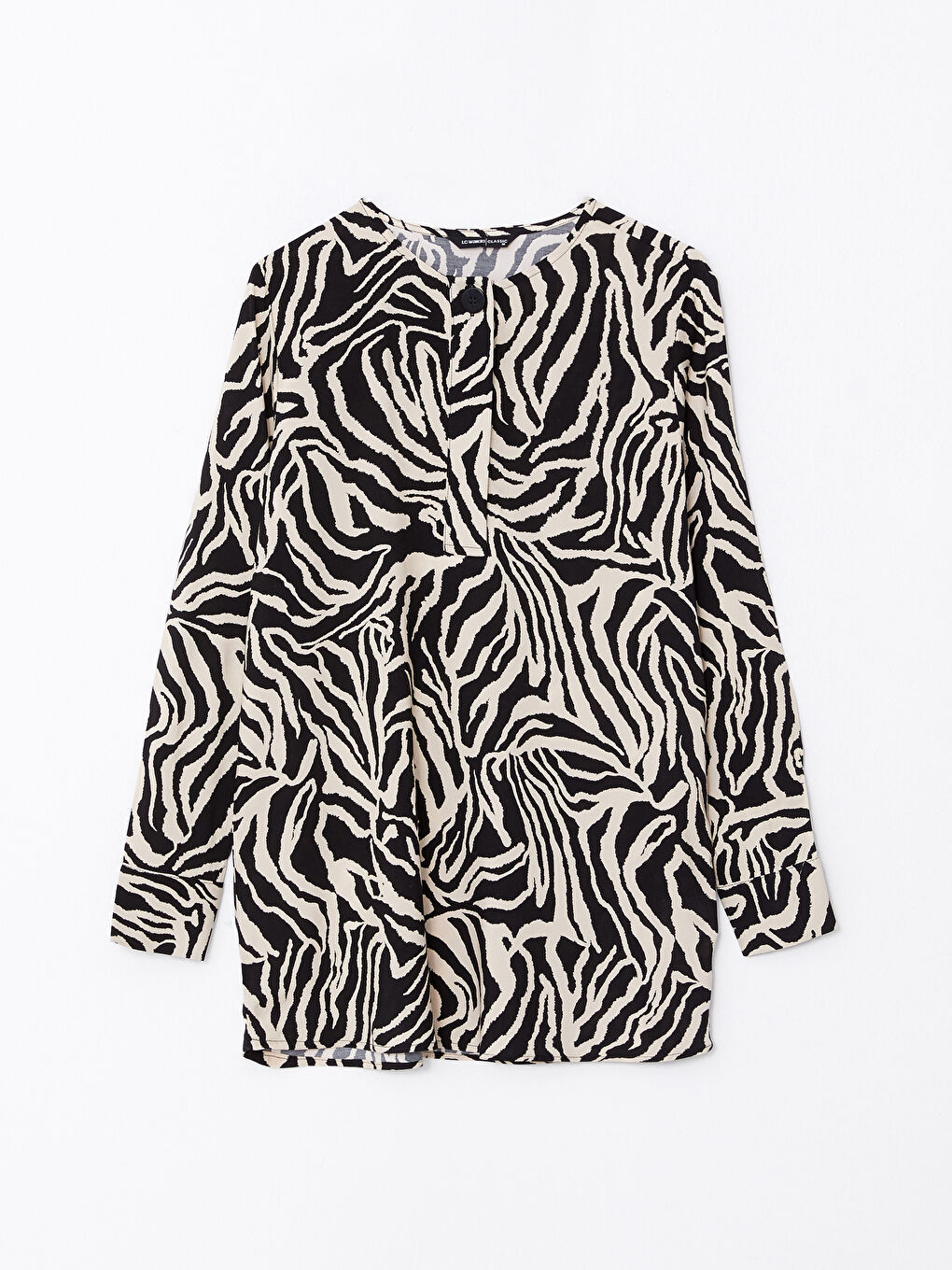 Crew Neck Patterned Long Sleeve Viscose Women's Tunic-4