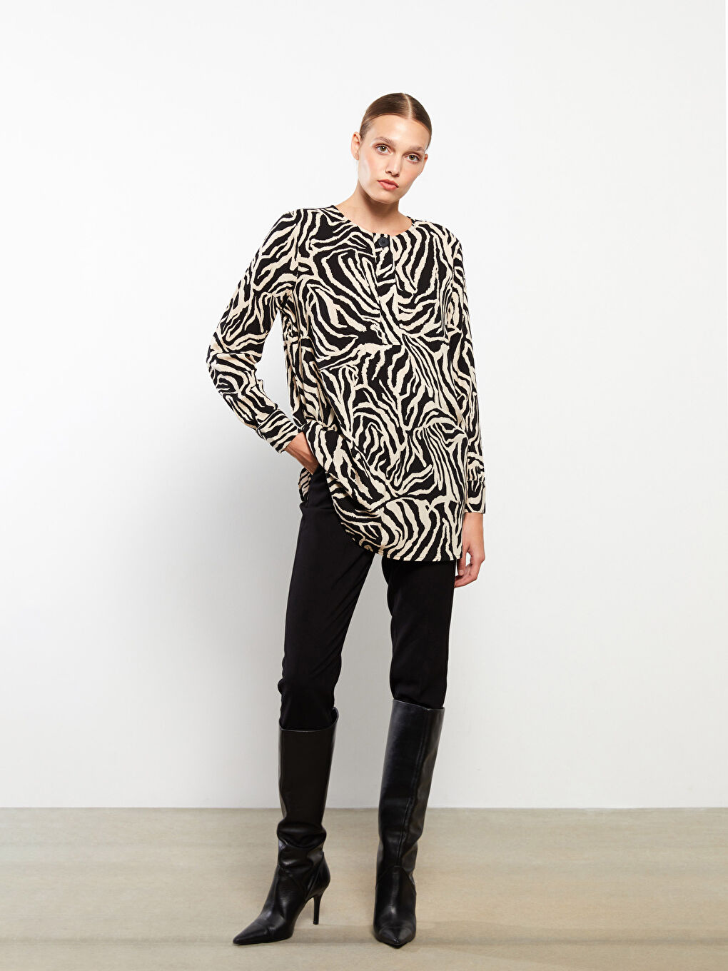 Crew Neck Patterned Long Sleeve Viscose Women's Tunic