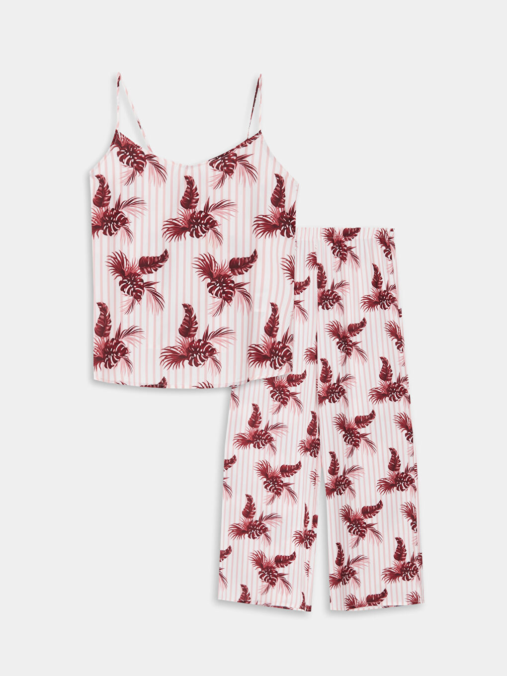 Bordo V Yaka Desenli Askılı Kadın Pijama Takımı-4