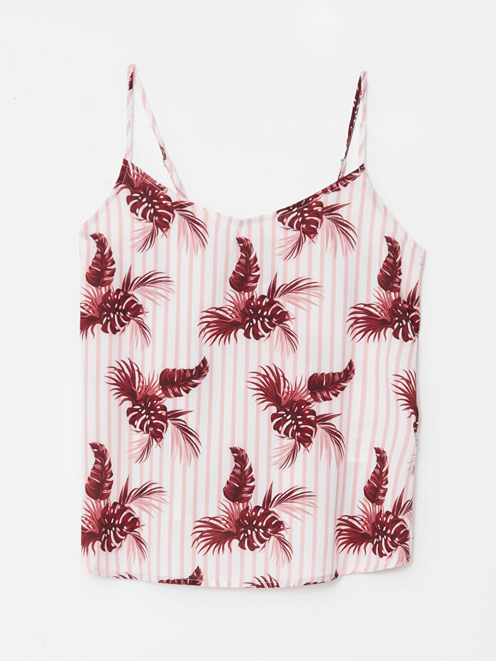 Bordo V Yaka Desenli Askılı Kadın Pijama Takımı-5