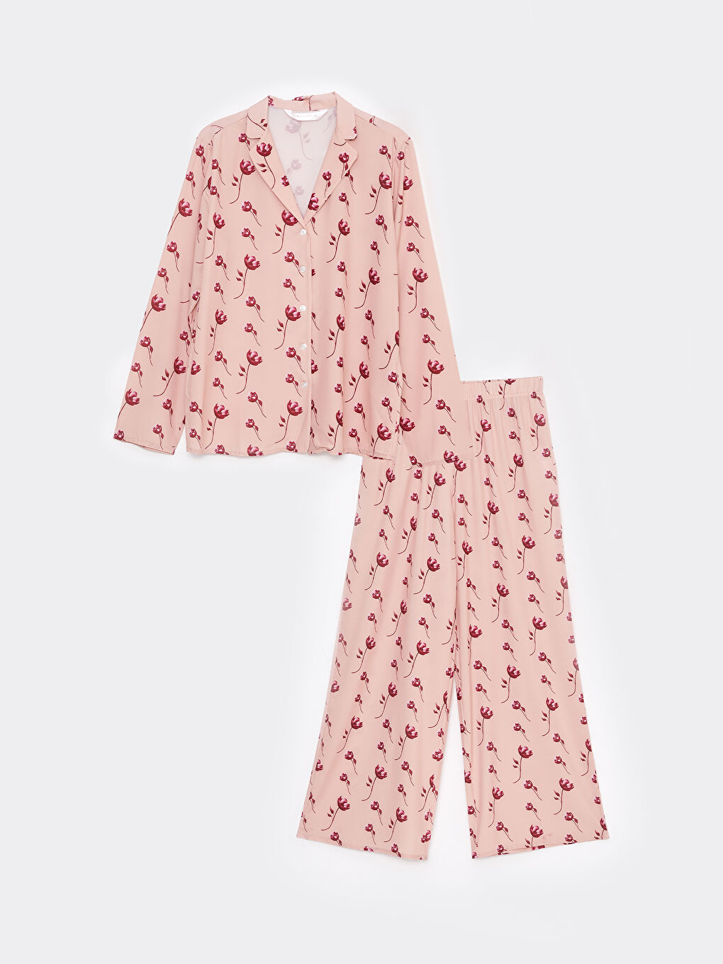 Pembe Gömlek Yaka Desenli Kadın Pijama Takımı-5