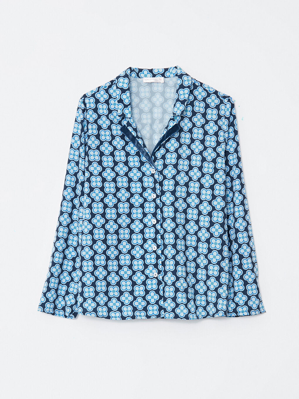 Mavi Gömlek Yaka Desenli Kadın Pijama Takımı-6