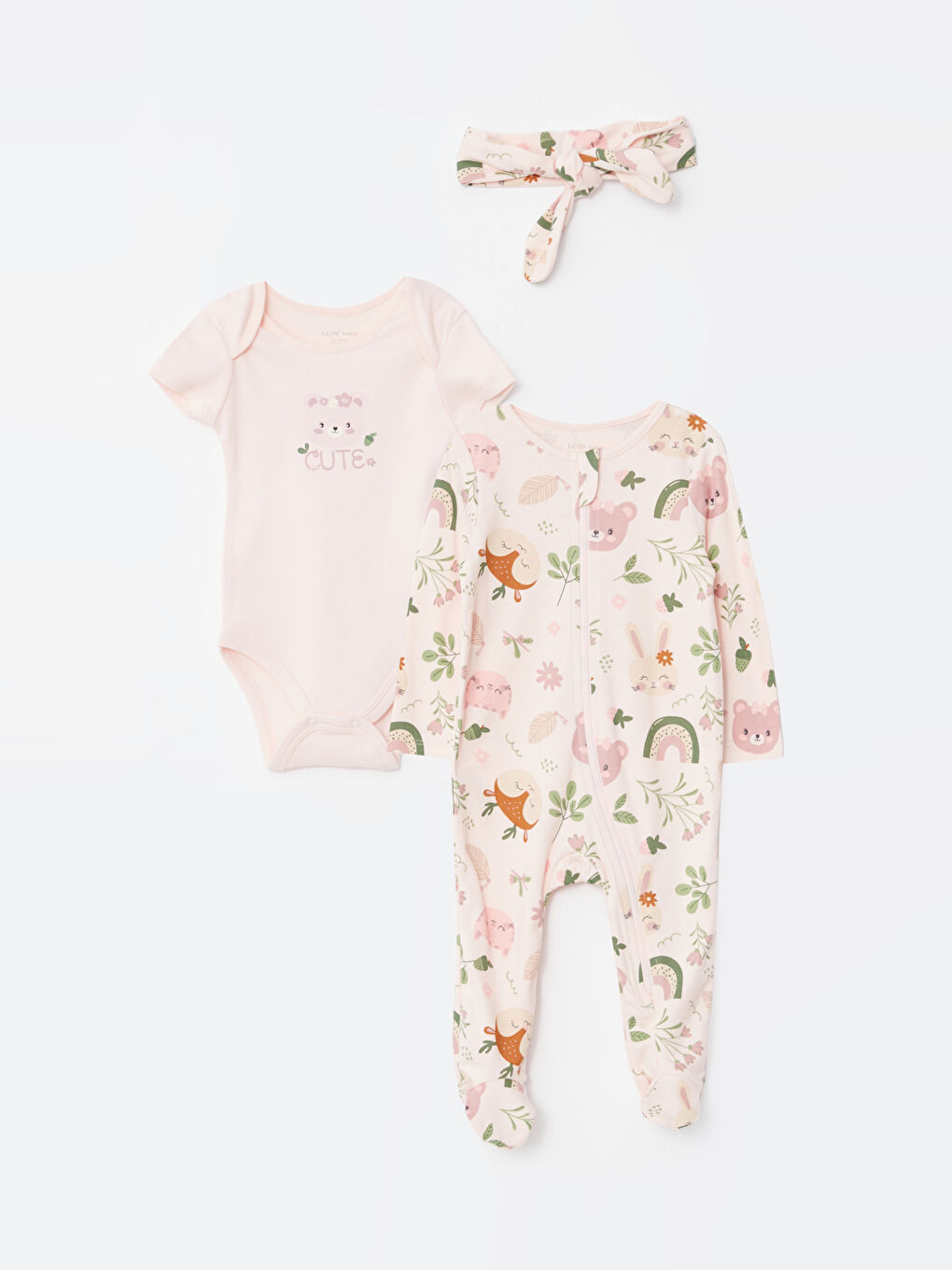 LCW baby طقم مستشفى للبنات الرضع ياقة دائرية كم طويل مطبوع ٣ قطع -W2CB67Z1-LSZ