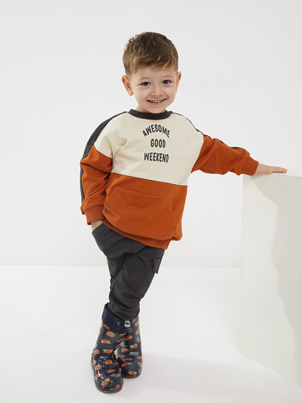 Crew Neck Long Sleeve Printed Baby Boys' Sweatshirt and Sweatpants 2 Pack Set