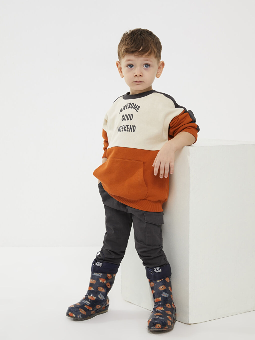 Crew Neck Long Sleeve Printed Baby Boys' Sweatshirt and Sweatpants 2 Pack Set-1