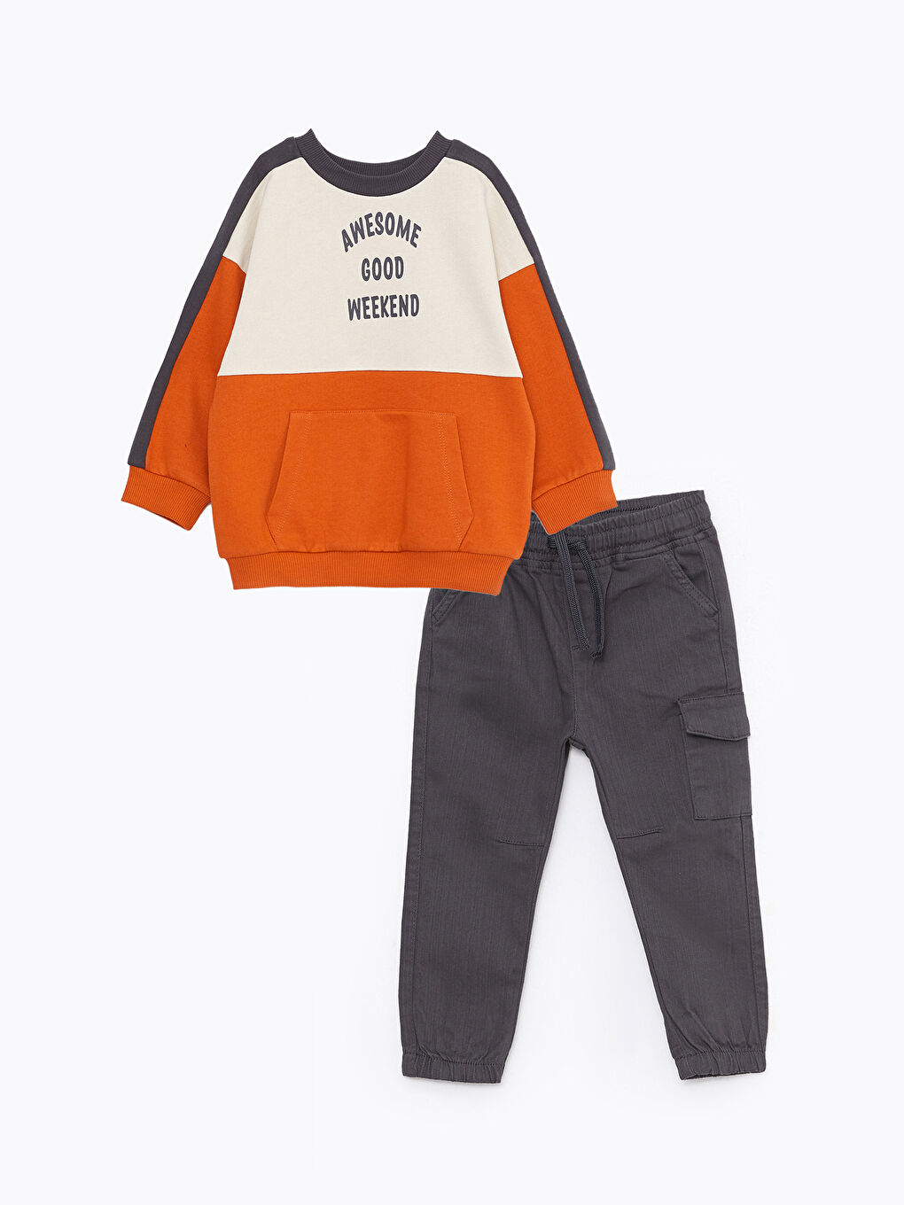 Crew Neck Long Sleeve Printed Baby Boys' Sweatshirt and Sweatpants 2 Pack Set-3