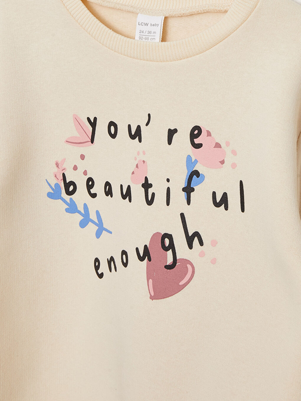 Crew Neck Long Sleeve Printed Baby Girl Sweatshirt and Trousers 2-Pack Set-3